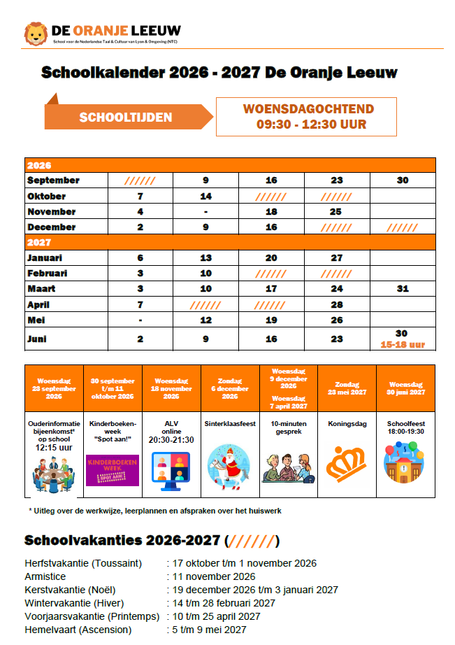 Schoolkalender 2026-2027